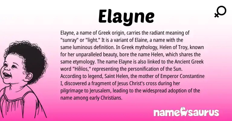 Infographic about Elayne name meaning, Elayne is a name from Ancient Greek, Greek origin(s).