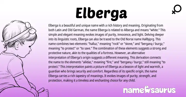Infographic about Elberga name meaning, Elberga is a name from Old German, Old Norse, Latin origin(s).