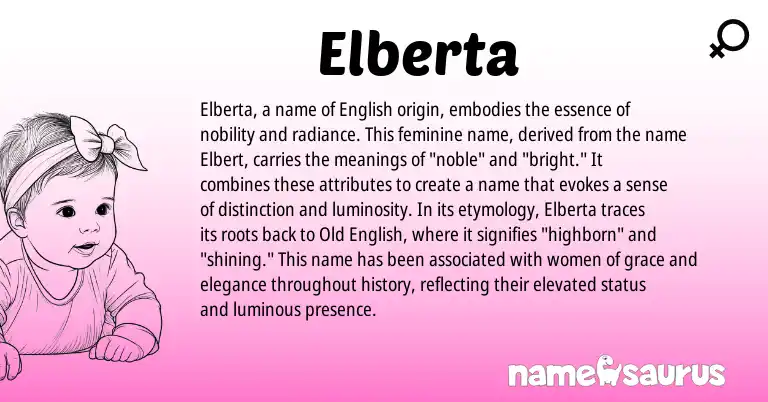 Infographic about Elberta name meaning, Elberta is a name from Old English, English origin(s).