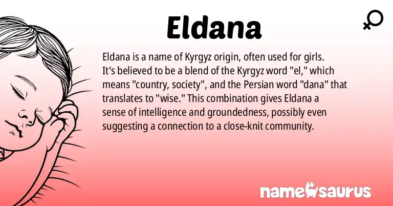 Infographic about Eldana name meaning, Eldana is a name from Kyrgyz origin(s).