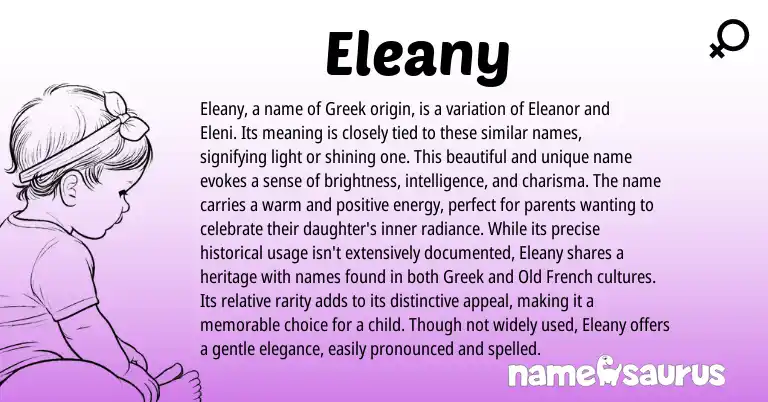 Infographic about Eleany name meaning, Eleany is a name from Greek origin(s).