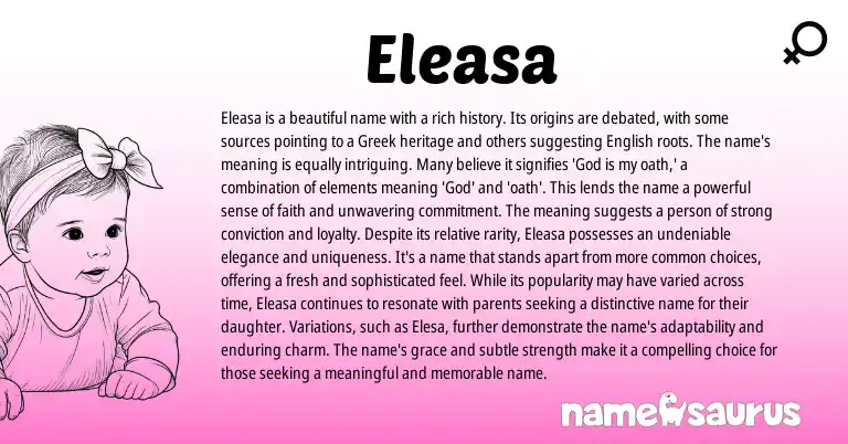 Infographic about Eleasa name meaning, Eleasa is a name from Greek origin(s).