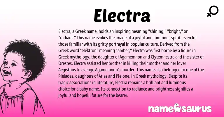 Infographic about Electra name meaning, Electra is a name from Greek origin(s).