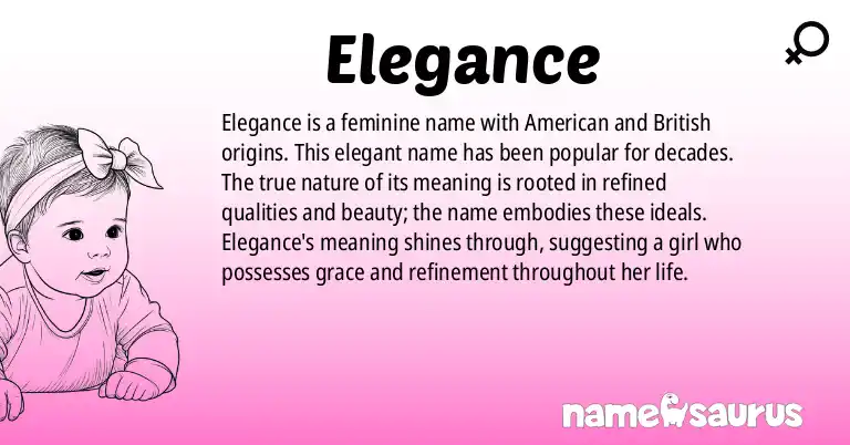 Infographic about Elegance name meaning, Elegance is a name from American, British origin(s).