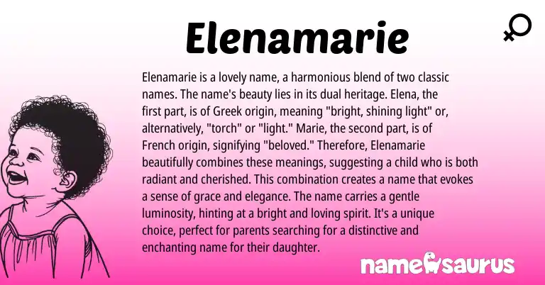 Infographic about Elenamarie name meaning, Elenamarie is a name from Greek, French origin(s).