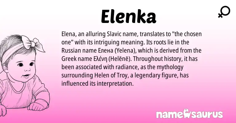 Infographic about Elenka name meaning, Elenka is a name from Russian, Slavic, Greek origin(s).