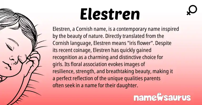 Infographic about Elestren name meaning, Elestren is a name from Cornish origin(s).