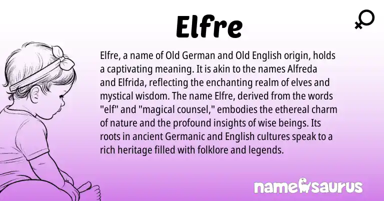 Infographic about Elfre name meaning, Elfre is a name from Old German, Old English, English, Germanic origin(s).