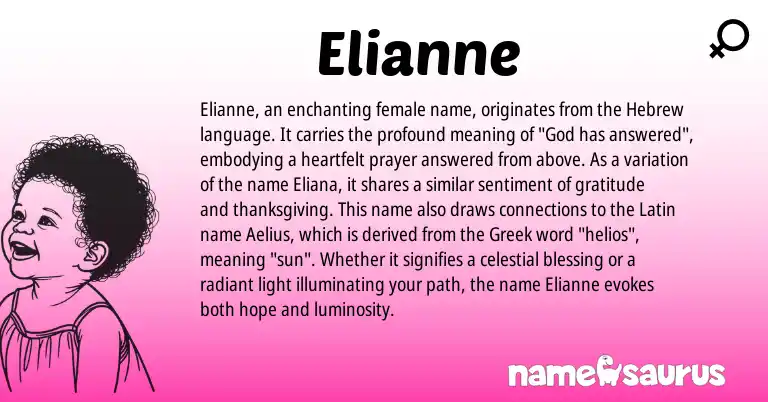 Infographic about Elianne name meaning, Elianne is a name from Latin, Hebrew, Greek origin(s).