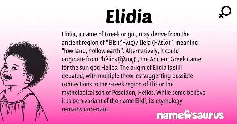 Infographic about Elidia name meaning, Elidia is a name from Ancient Greek, Greek origin(s).