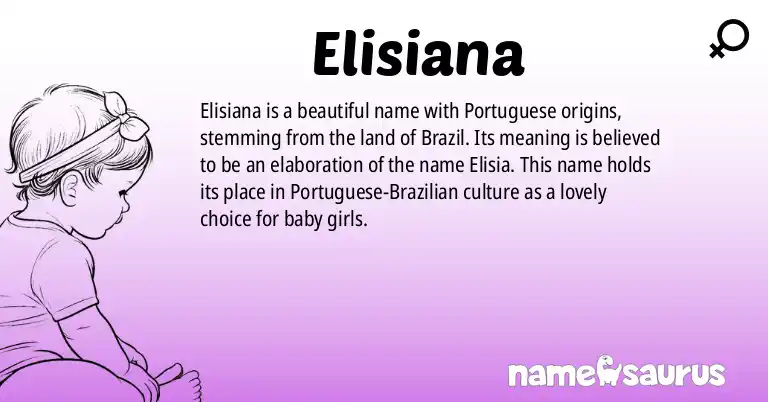Infographic about Elisiana name meaning, Elisiana is a name from Portuguese (Brazilian) origin(s).