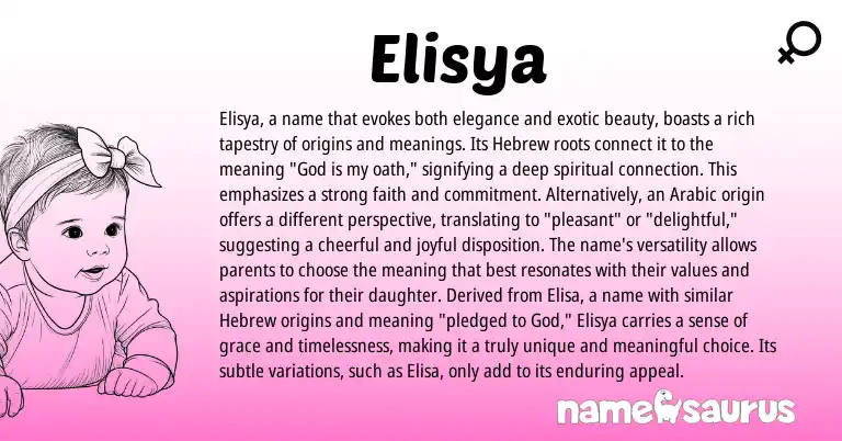 Infographic about Elisya name meaning, Elisya is a name from Hebrew, Arabic, Greek origin(s).