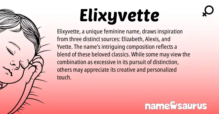 Infographic about Elixyvette name meaning, Elixyvette is a name from N/A origin(s).