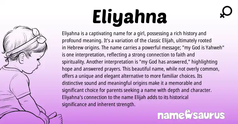 Infographic about Eliyahna name meaning, Eliyahna is a name from Hebrew origin(s).