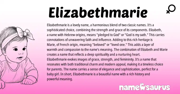 Infographic about Elizabethmarie name meaning, Elizabethmarie is a name from French, Hebrew origin(s).