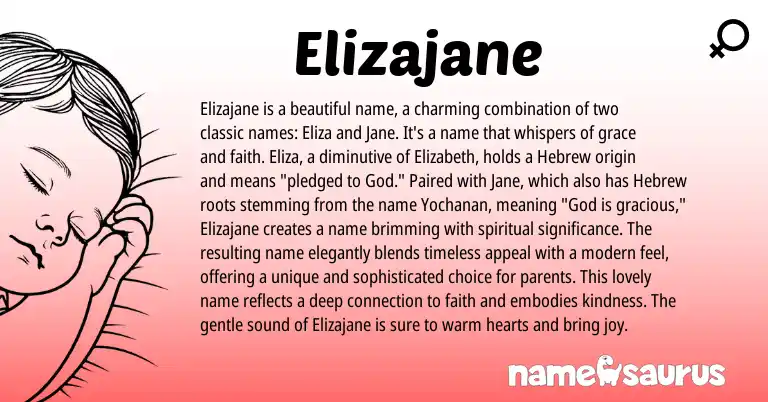Infographic about Elizajane name meaning, Elizajane is a name from Hebrew origin(s).