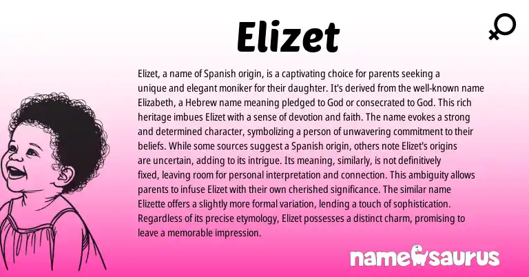 Infographic about Elizet name meaning, Elizet is a name from Hebrew, Spanish origin(s).