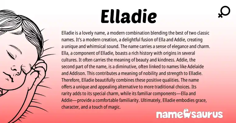 Infographic about Elladie name meaning, Elladie is a name from English origin(s).