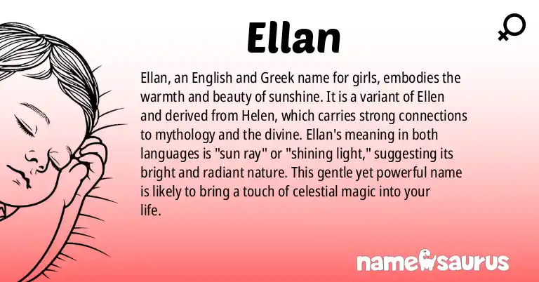 Infographic about Ellan name meaning, Ellan is a name from English (American), Greek origin(s).