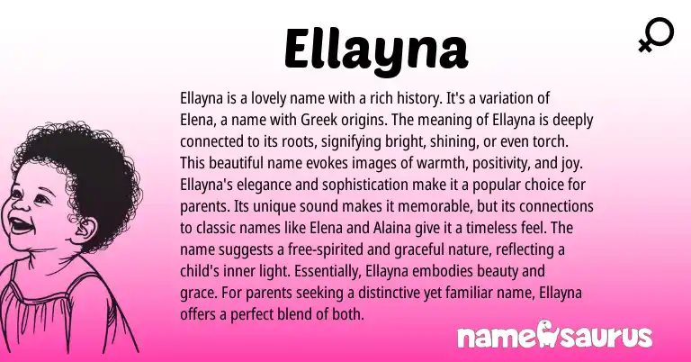 Infographic about Ellayna name meaning, Ellayna is a name from Greek origin(s).