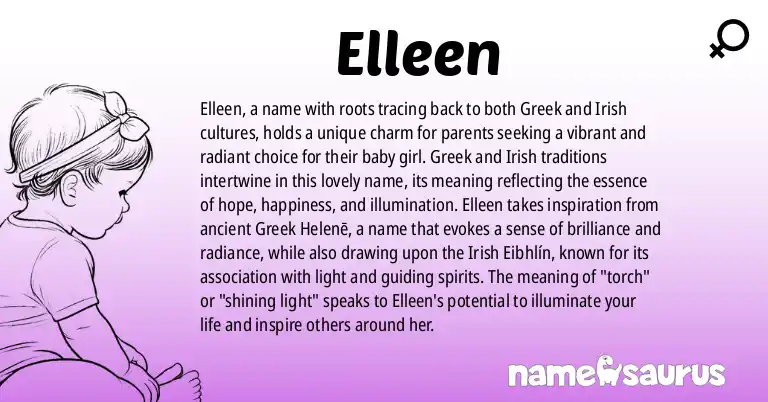 Infographic about Elleen name meaning, Elleen is a name from Greek, Irish origin(s).