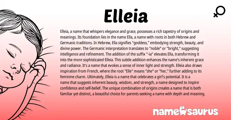 Infographic about Elleia name meaning, Elleia is a name from Germanic, Hebrew origin(s).