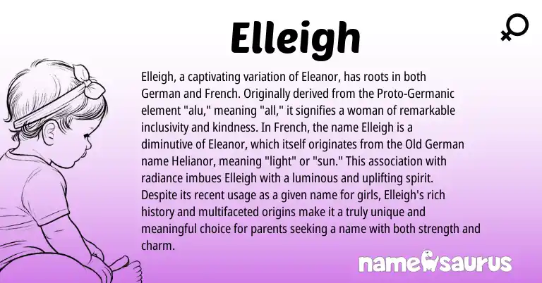 Infographic about Elleigh name meaning, Elleigh is a name from Old German, German, French, Germanic origin(s).