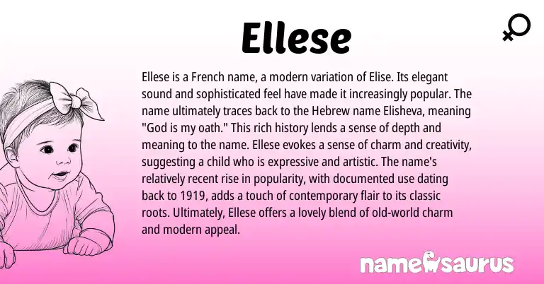 Infographic about Ellese name meaning, Ellese is a name from French, Hebrew origin(s).