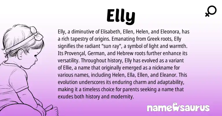 Infographic about Elly name meaning, Elly is a name from German, Provençal, Hebrew, Greek origin(s).