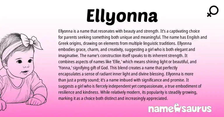 Infographic about Ellyonna name meaning, Ellyonna is a name from Greek, English origin(s).