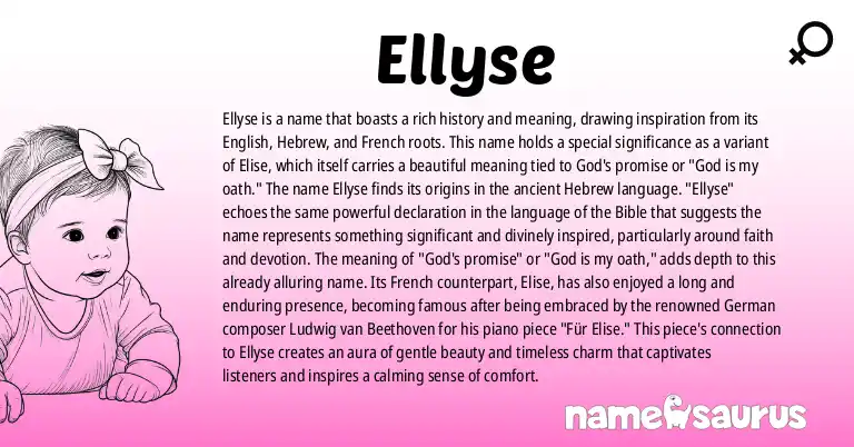 Infographic about Ellyse name meaning, Ellyse is a name from English, Hebrew, French origin(s).