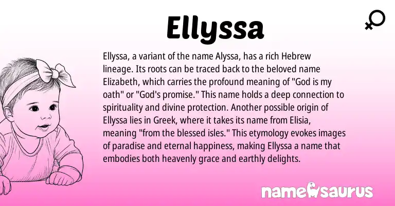 Infographic about Ellyssa name meaning, Ellyssa is a name from Hebrew, Greek origin(s).