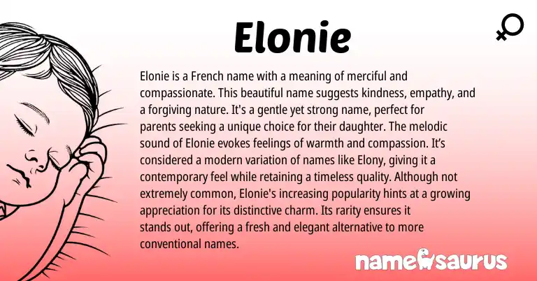 Infographic about Elonie name meaning, Elonie is a name from French, English origin(s).