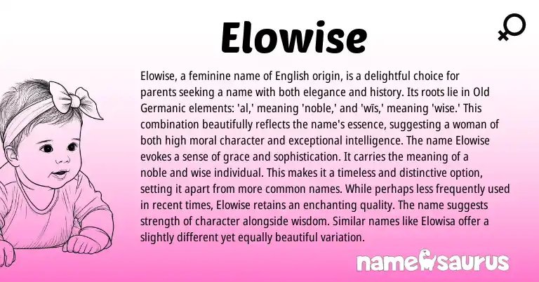 Infographic about Elowise name meaning, Elowise is a name from Germanic, English origin(s).
