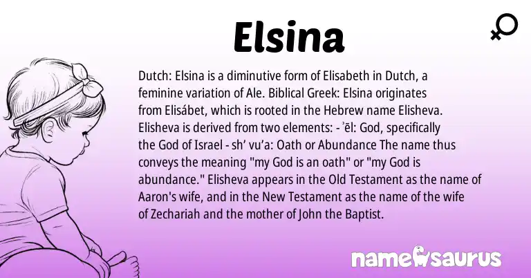 Infographic about Elsina name meaning, Elsina is a name from Hebrew, Dutch, Biblical Greek origin(s).