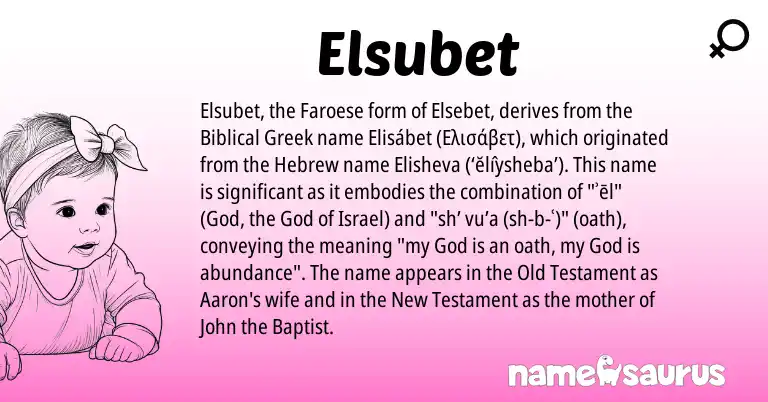 Infographic about Elsubet name meaning, Elsubet is a name from Hebrew, Faroese, Biblical Greek origin(s).