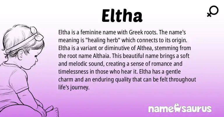 Infographic about Eltha name meaning, Eltha is a name from Greek origin(s).