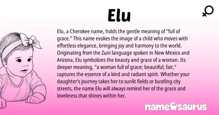 Infographic about Elu name meaning, Elu is a name from Cherokee, Zuni origin(s).