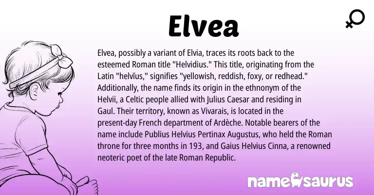 Infographic about Elvea name meaning, Elvea is a name from French, Roman, Latin, Celtic origin(s).