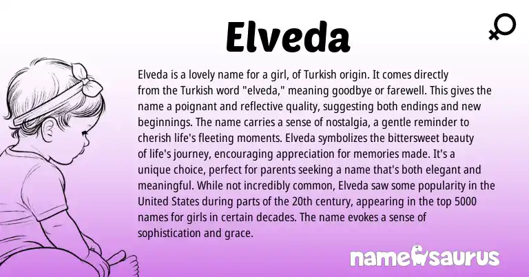 Infographic about Elveda name meaning, Elveda is a name from Turkish origin(s).