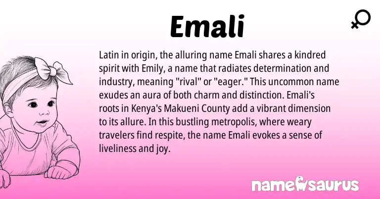 Infographic about Emali name meaning, Emali is a name from Kenya, Latin origin(s).