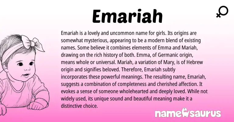 Infographic about Emariah name meaning, Emariah is a name from Mari, Hebrew origin(s).