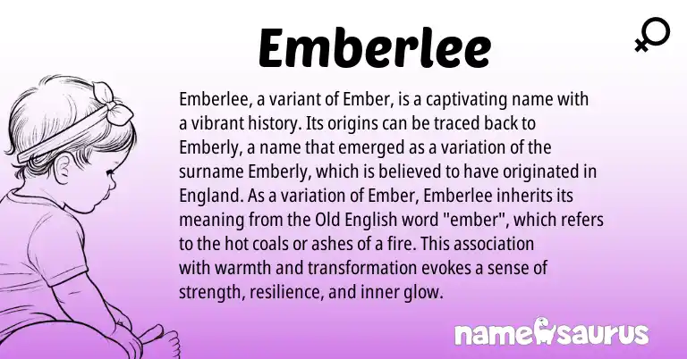 Infographic about Emberlee name meaning, Emberlee is a name from Old English, England origin(s).
