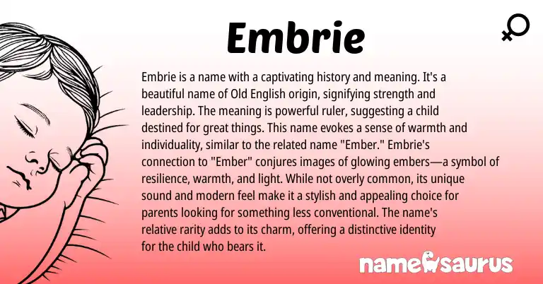 Infographic about Embrie name meaning, Embrie is a name from English origin(s).