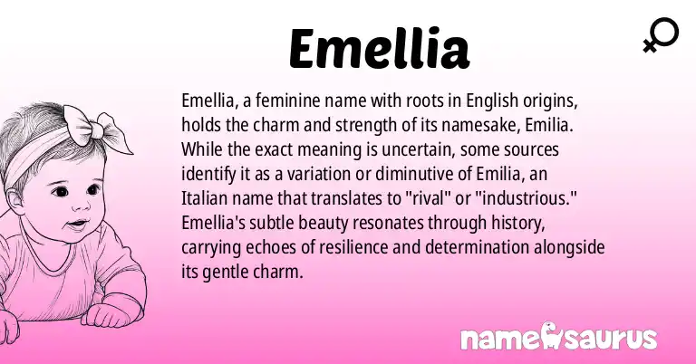 Infographic about Emellia name meaning, Emellia is a name from English origin(s).