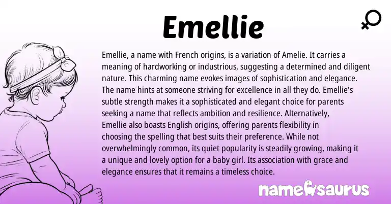 Infographic about Emellie name meaning, Emellie is a name from French origin(s).