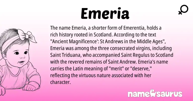 Infographic about Emeria name meaning, Emeria is a name from Latin origin(s).