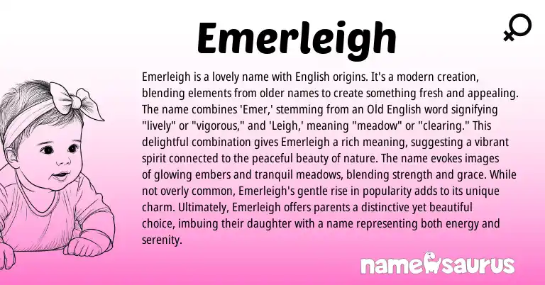 Infographic about Emerleigh name meaning, Emerleigh is a name from English origin(s).