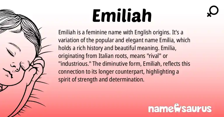 Infographic about Emiliah name meaning, Emiliah is a name from English origin(s).