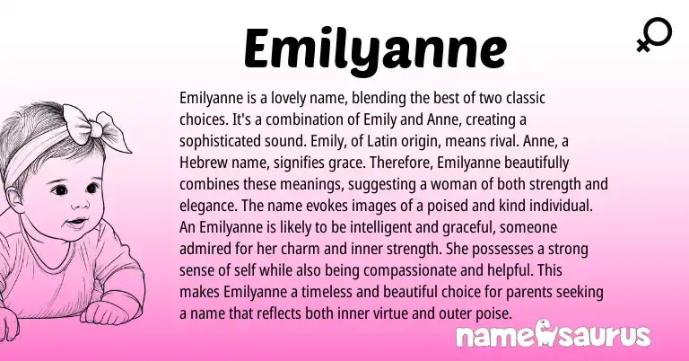Infographic about Emilyanne name meaning, Emilyanne is a name from English origin(s).
